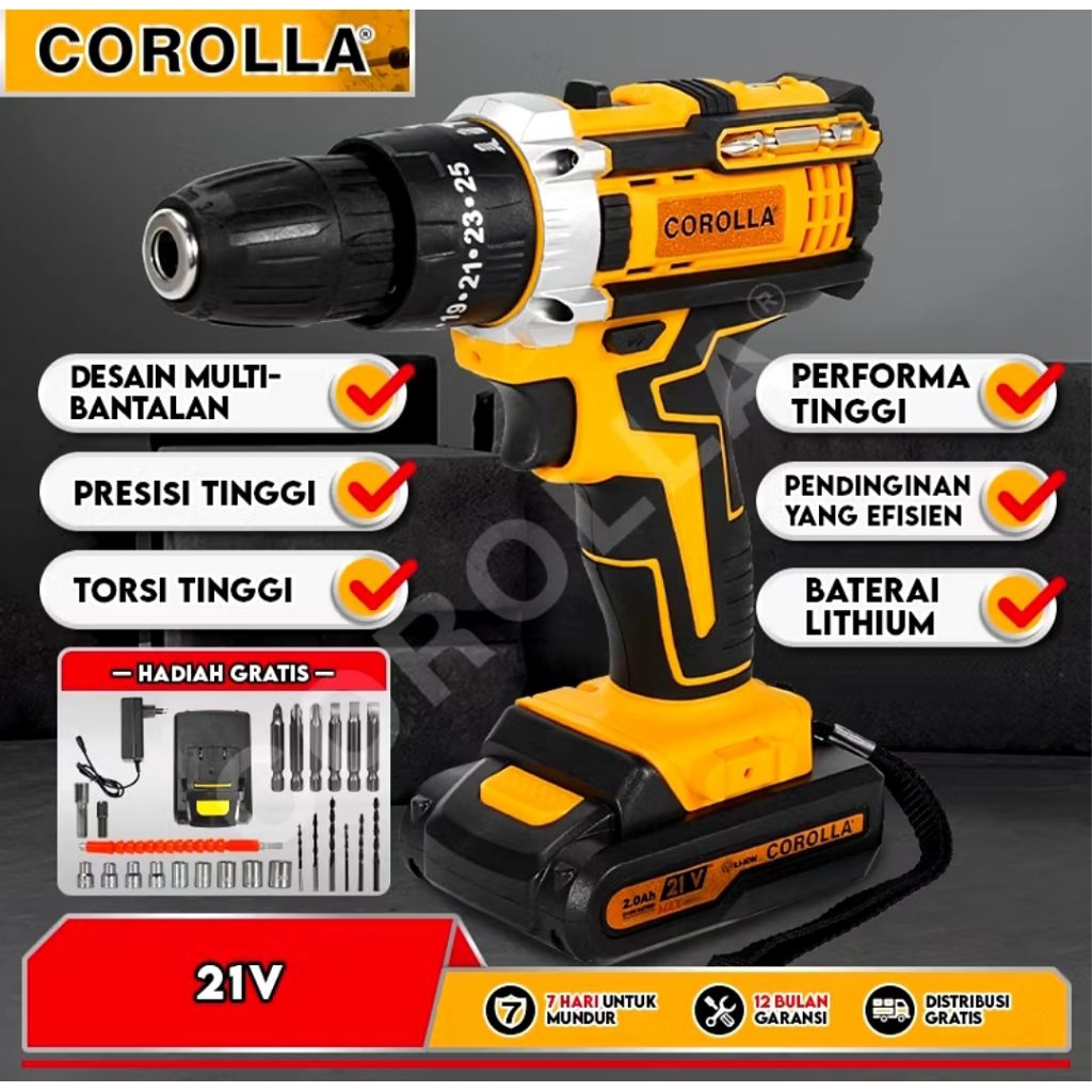 Buritta_Termurah Bor Cordless Bor listrik Bor Cas Charger Corolla 21 V