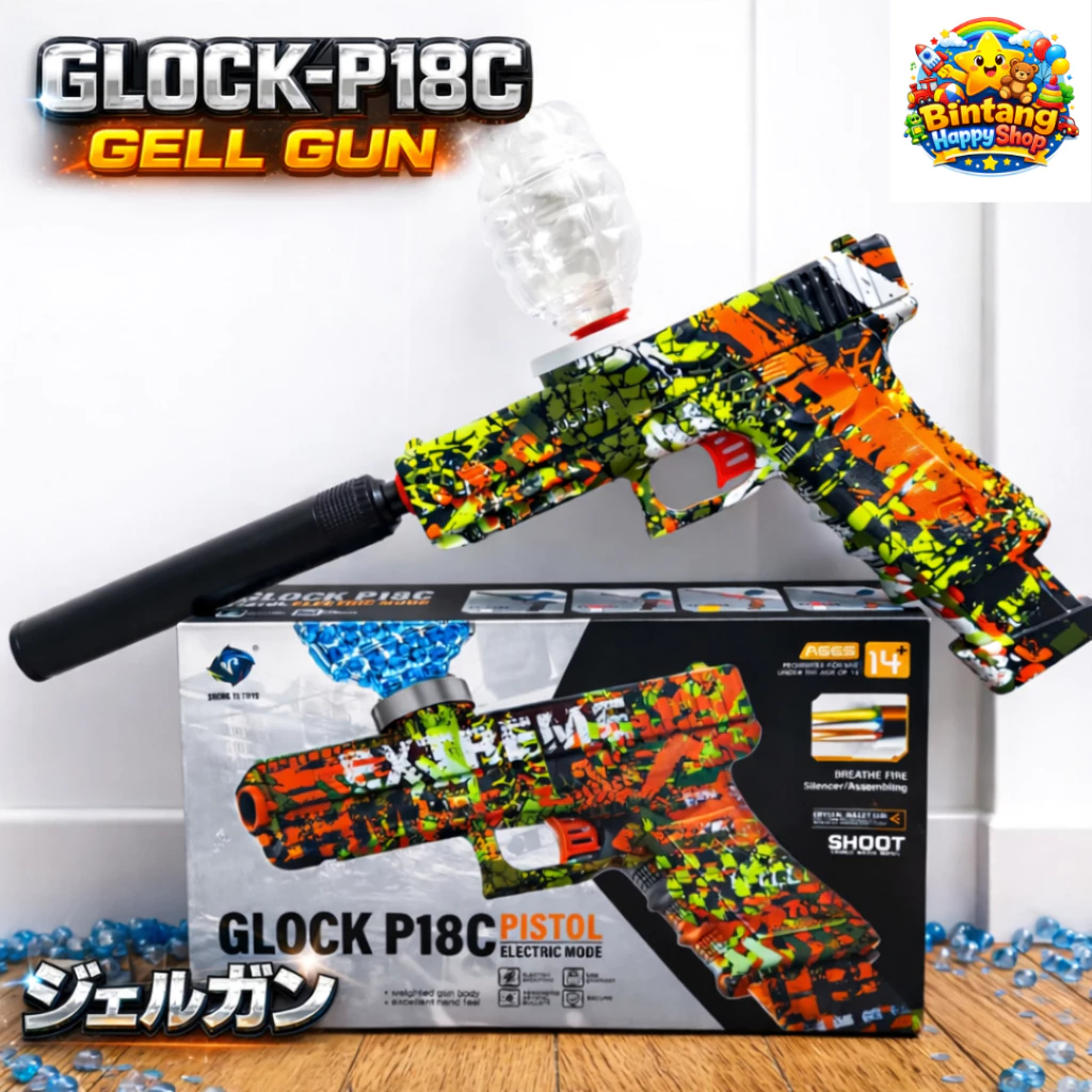 Mainan Anak Gell gun Model Glock-P18C Gel Bullet Gun Blaster V3 7.4Volt dual batery