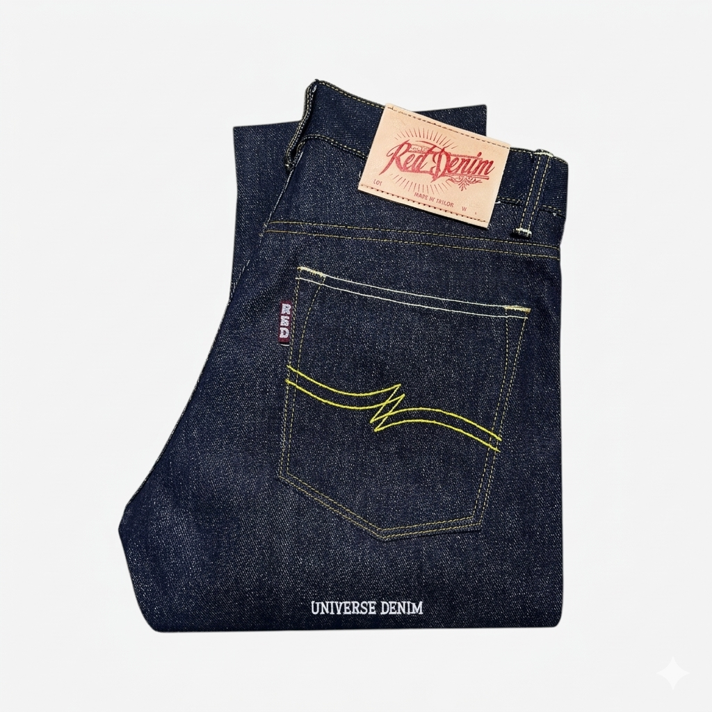 RED DENIM - Denim Black Indigo 15oz Sanforized Raw Denim Accent Selvedge Original