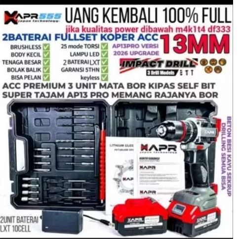 CANGGIH APR AP13 PRO CORDLESS DRILL 88V MESIN BOR BATERAI APR AP13PRO