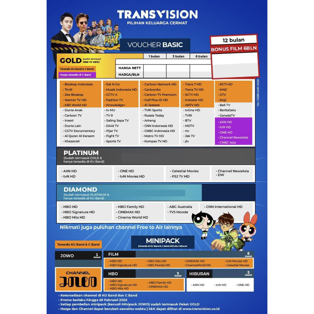 Voucher Paket Nusa GOLD 360 Hari/1Tahun Minipack Tanaka Nusantara HD Transvision
