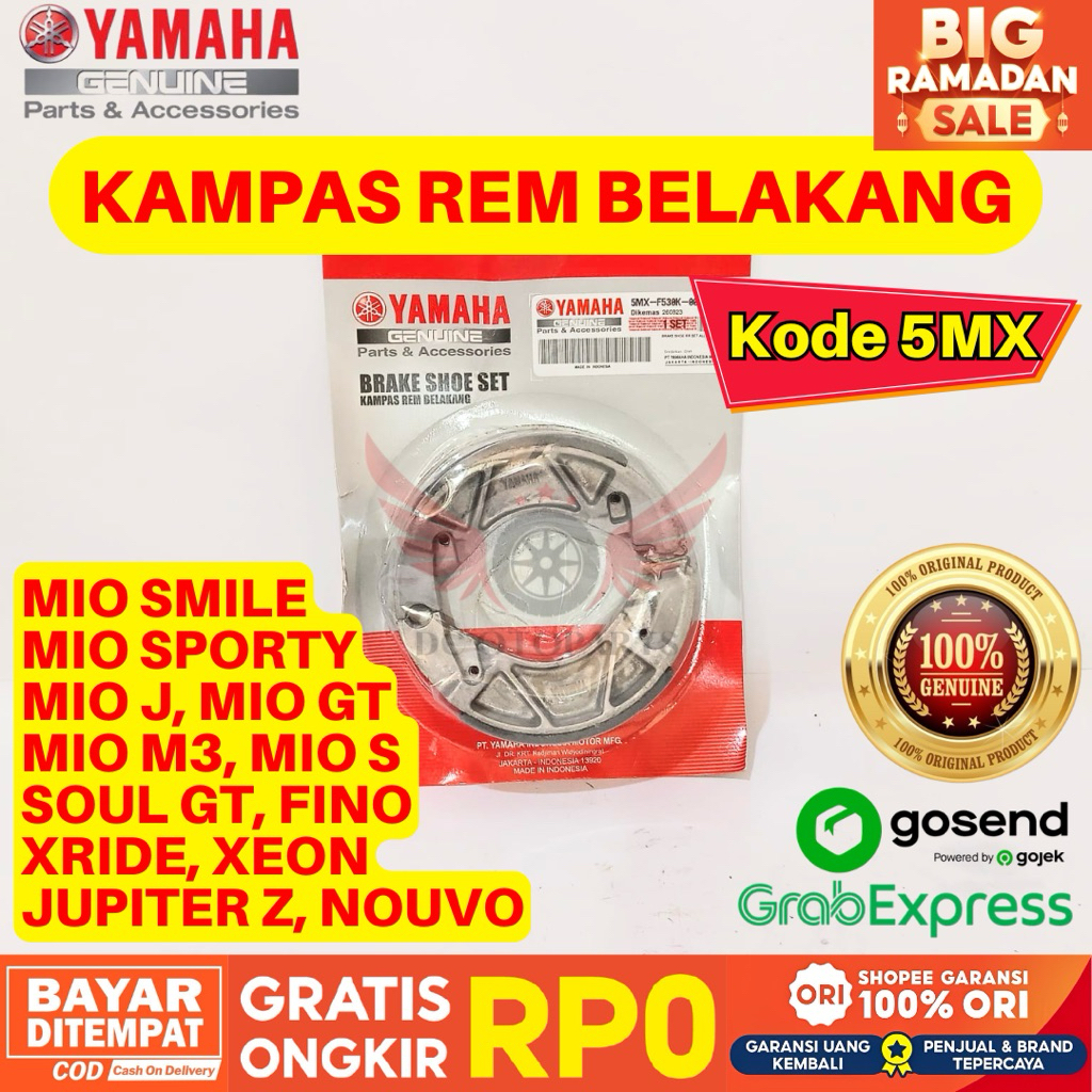 5MX KAMPAS REM BELAKANG MIO SMILE ORIGINAL YAMAHA GENUINE PARTS, KAMPAS REM BELAKANG MIO J, KAMPAS R