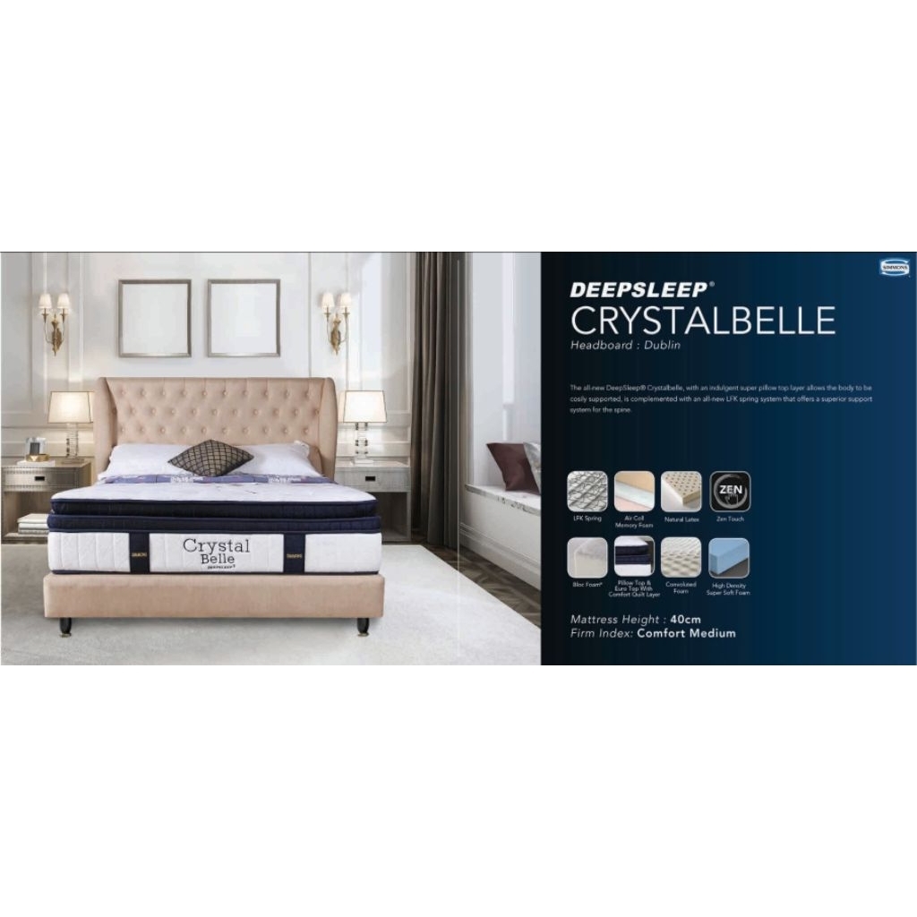 Simmons Bed type CrystalBelle bisa beli hanya kasur tebal 40cm  / set original Porto atau Dublin. uk