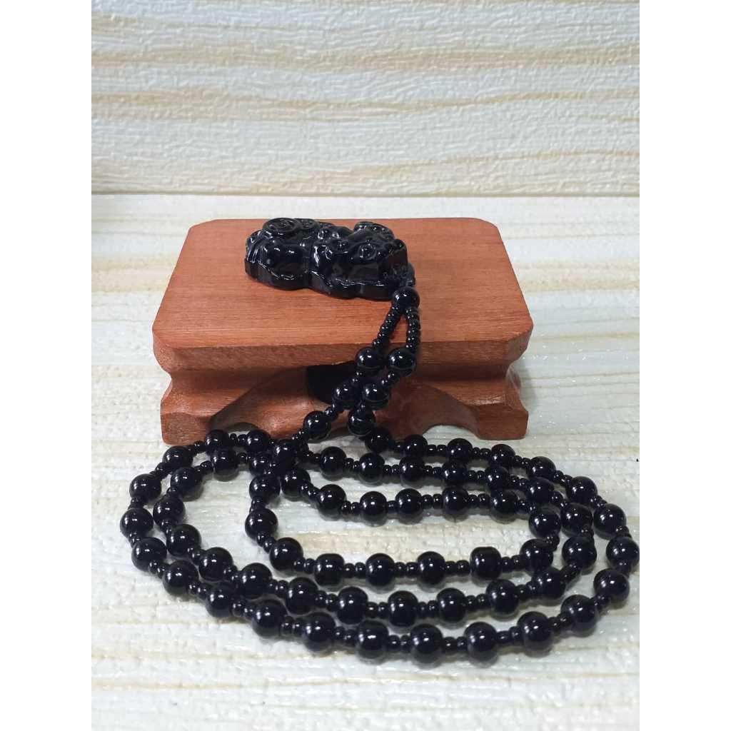 Liontin Ukir Pixiu Detail Model Kecil Black Obsidian - Natural / Asli