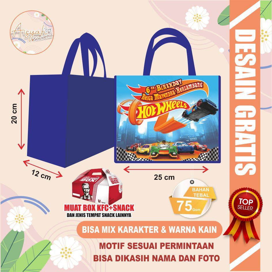 tas ulang tahun tema hotwheels tas ultah souvenir bingkisan ulang tahun tema hotwheels