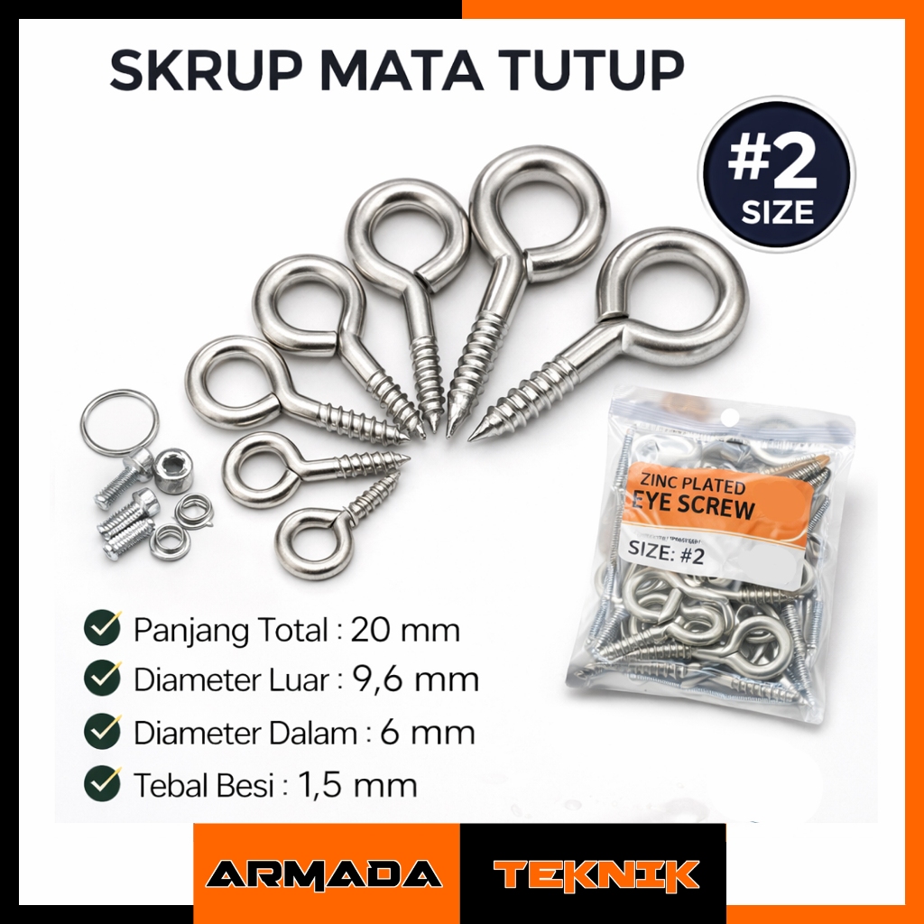 Skrup Mata Tutup No 2 / Sekrup Baut Gantung Gantungan Bingkai Pigura / Cantolan Centelan