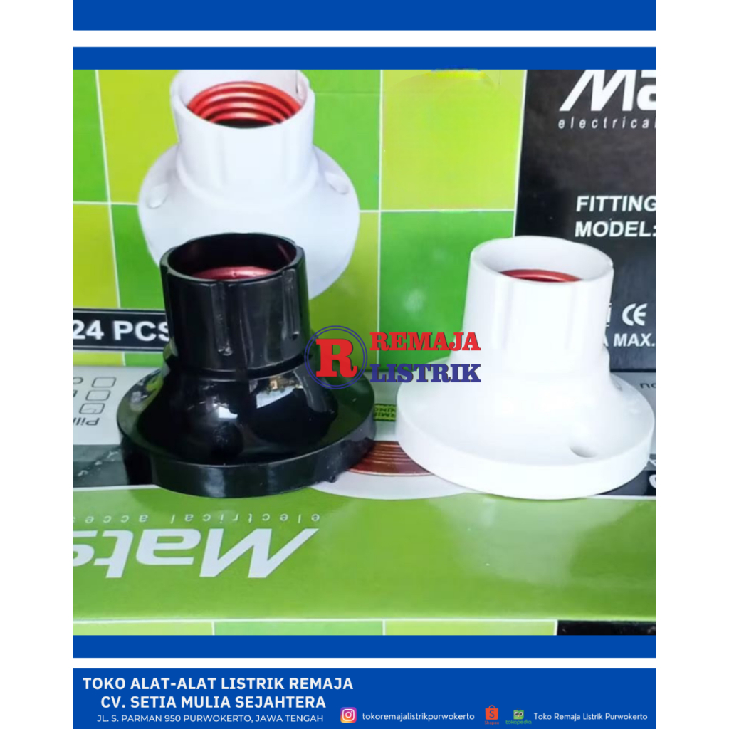 Fiting Tempel Lampu Plafon E-27 (Model Broco) Hitam Putih Matsui