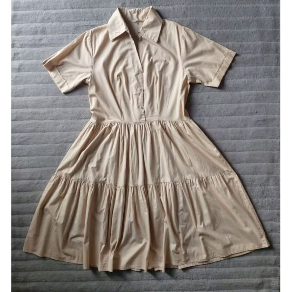 Midi Dress Wanita Kerah Warna Cream by Lolliestory