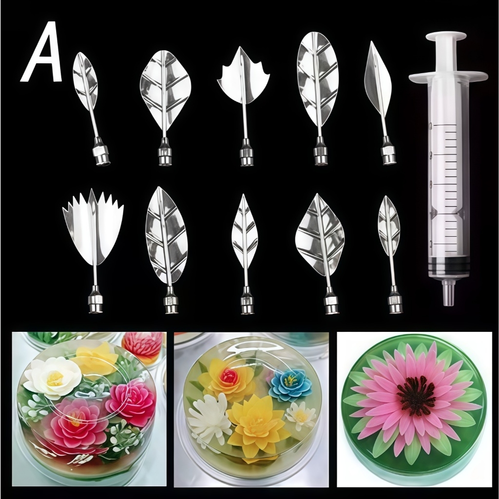 Suntikan Puding Art 3D Art Jelly Tools Set Pudding Nozzle 3D Jelly Flower Cake