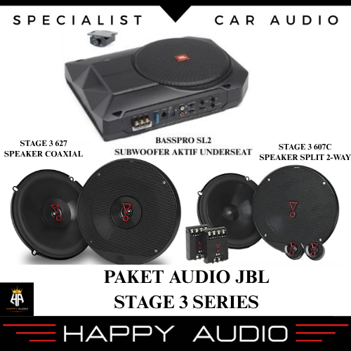 Paket Audio Mobil JBL STAGE 3 SERIES Speaker 4 Pintu + Subwoofer Aktif Underseat / Kolong Jok