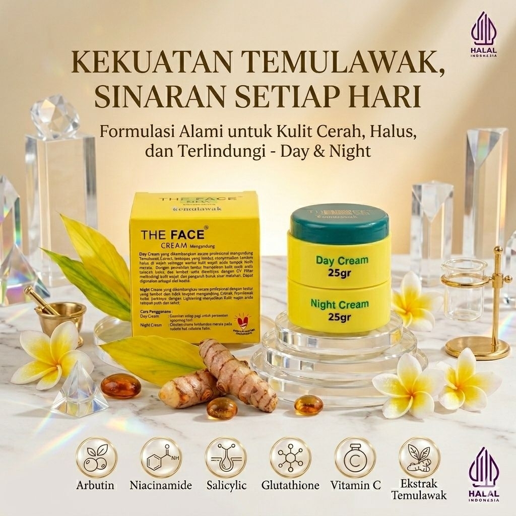 THE FACE Temulawak Day & Night Cream 50gr - TEMULAWAK EXTRACT CREAM MALAM DAN SIANG CREAM PENCERAH W