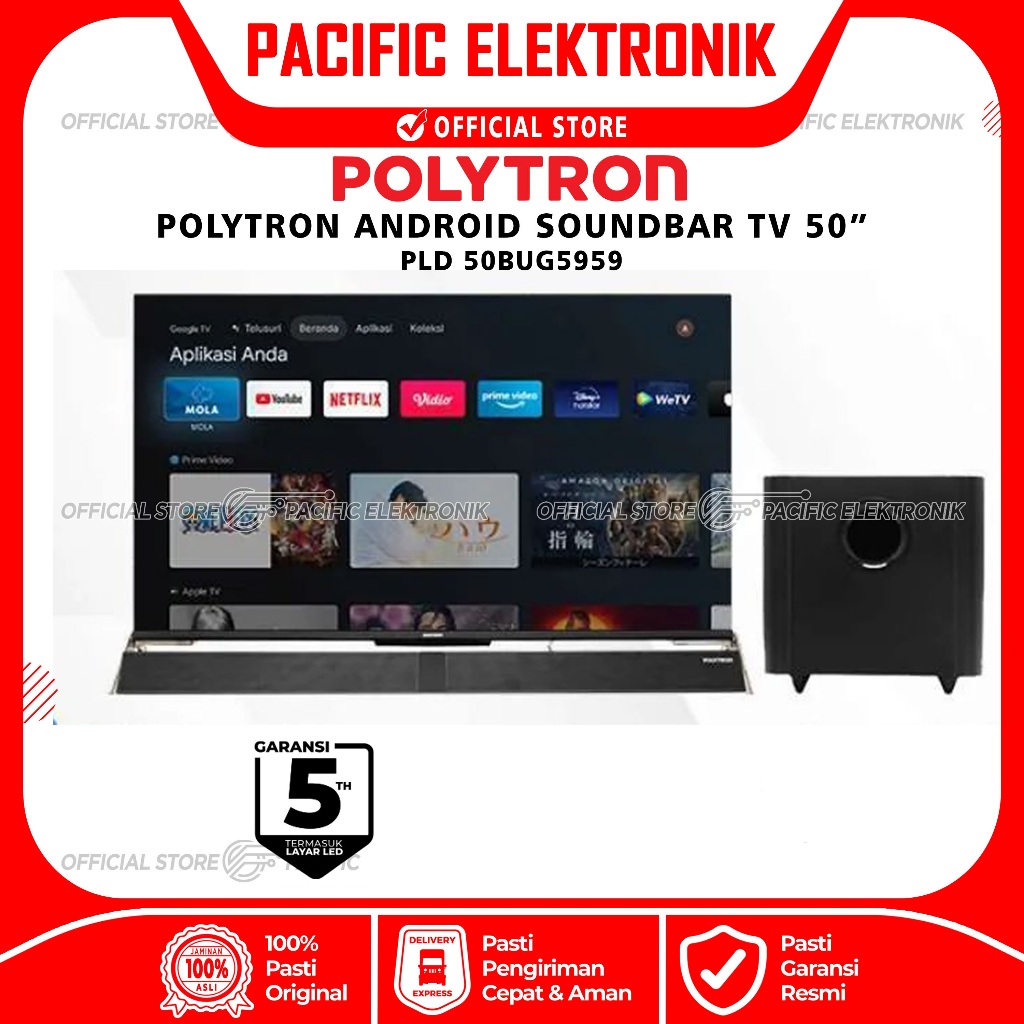 TV LED POLYTRON 50inch UHD GoogleTV Soundbar PLD 50BUG9959