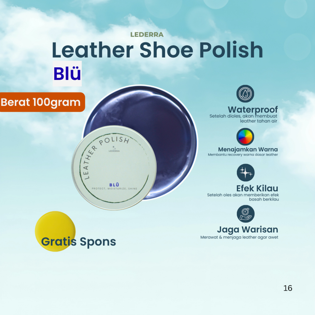 LEDERRA Blue Polish 100gram | Semir Pengkilap Sepatu Kulit Warna Biru | Leather Balm Leather Balsam 