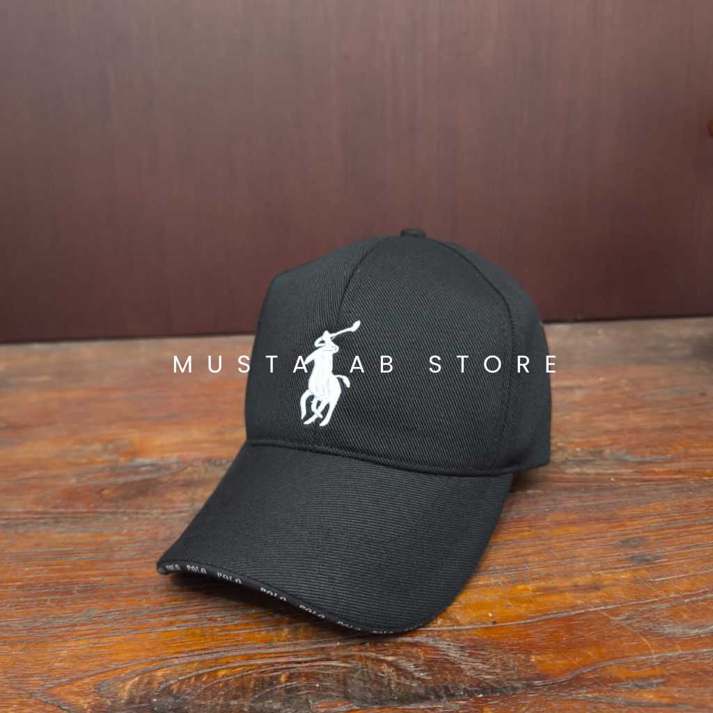 Topi Baseball Premium Logo Bordir Polo Hitam Logo Putih