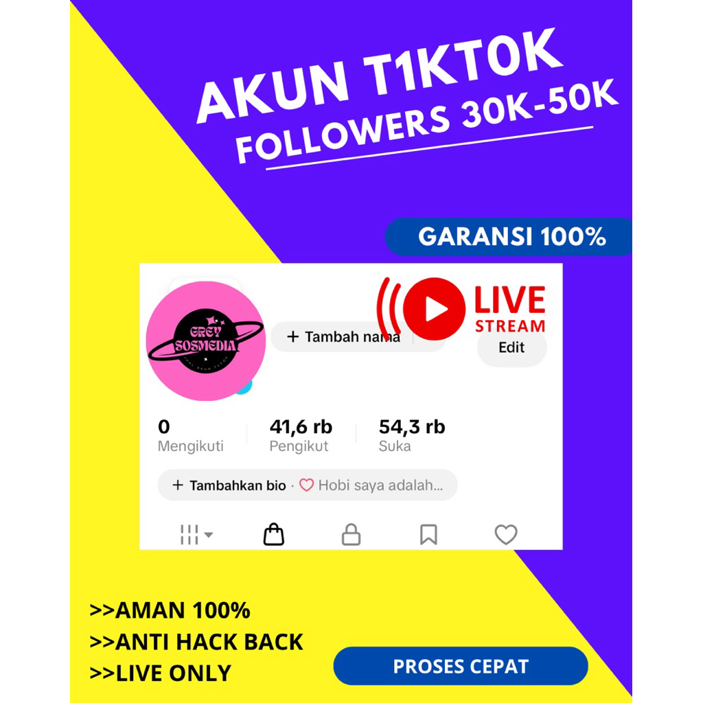 JUAL AKUN TIKTOK 30k-50k FOLLOWERS ORGANIK KONTEN FYP