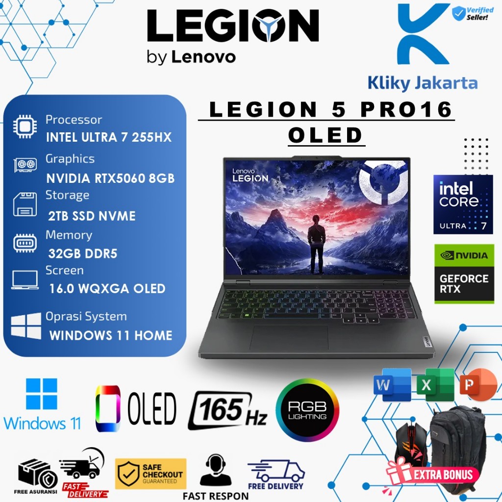 Lenovo Legion 5 Pro OELD Intel Ultra 7 255HX 32GB 2TB RTX5060-8GB 16.0 WQXGA IPS 165Hz RGB