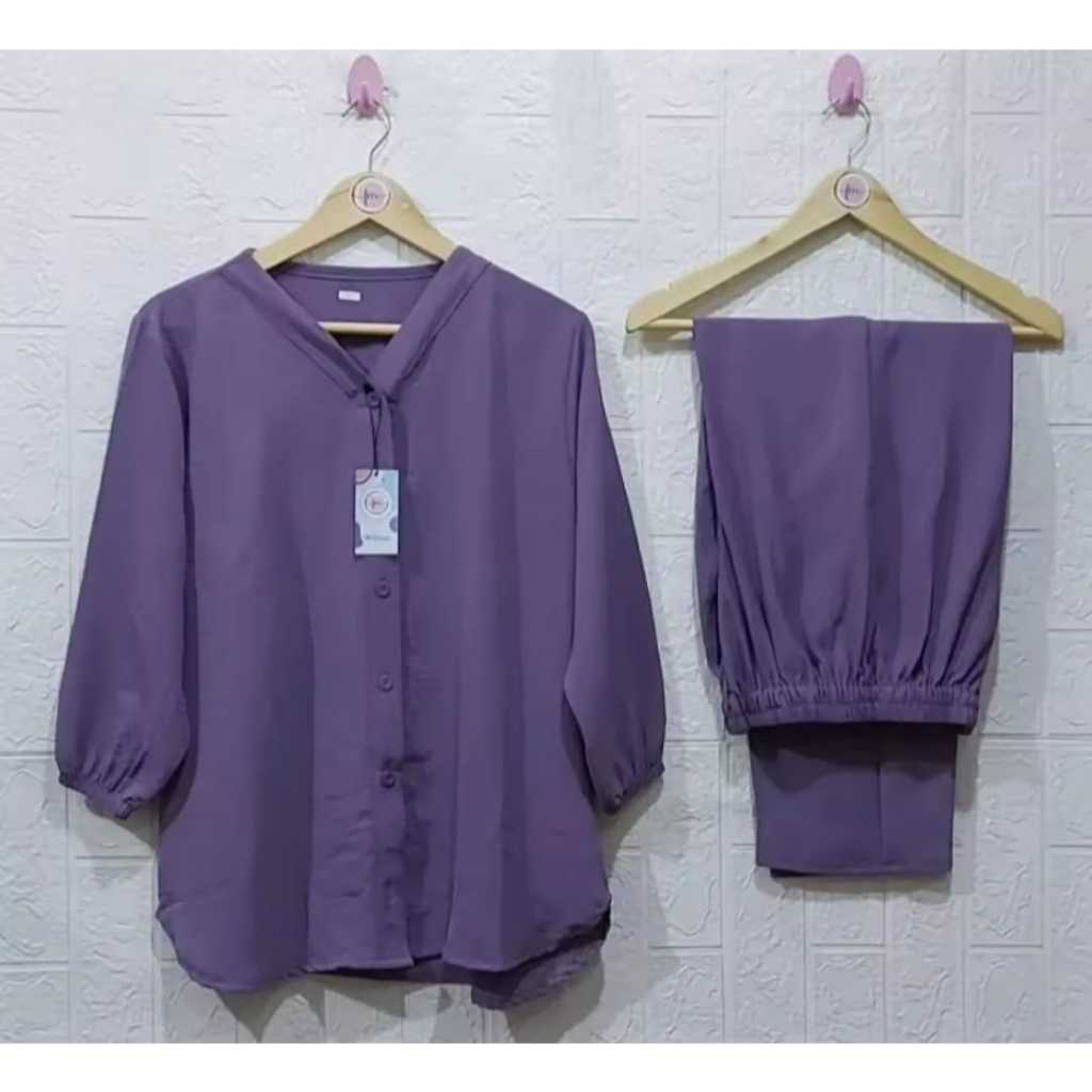 Setelan Andin Kancing Jumbo XL.XXL.XXXL LD.110.120 130CM Set Andin kancing Baju Celana full Karet Po