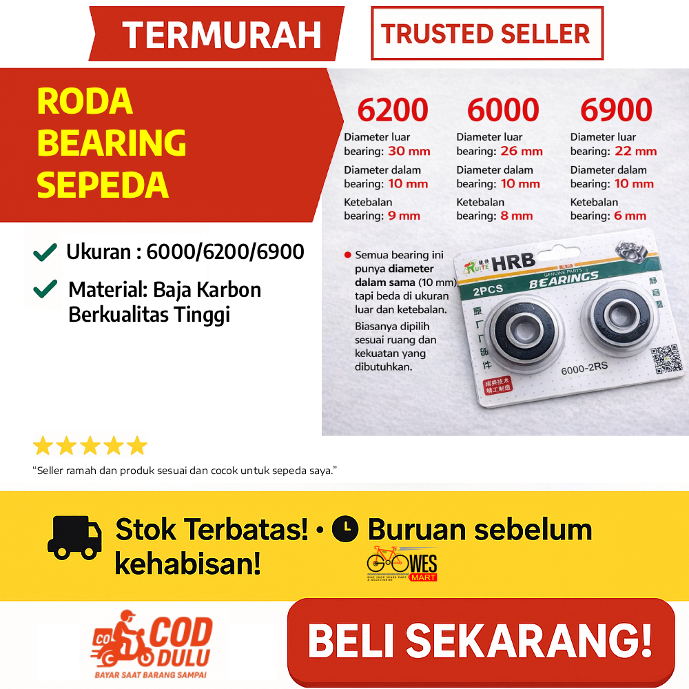 Bearing Sepeda 6000/6200/6900 2RS Tahan Lama