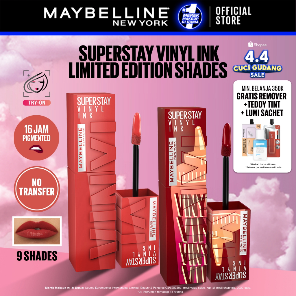 MAYBELLINE OFFICIAL Superstay Vinyl Ink 4.2 ml LIMITED EDITION - Shiny Pigmented Liquid Lipstik Lips