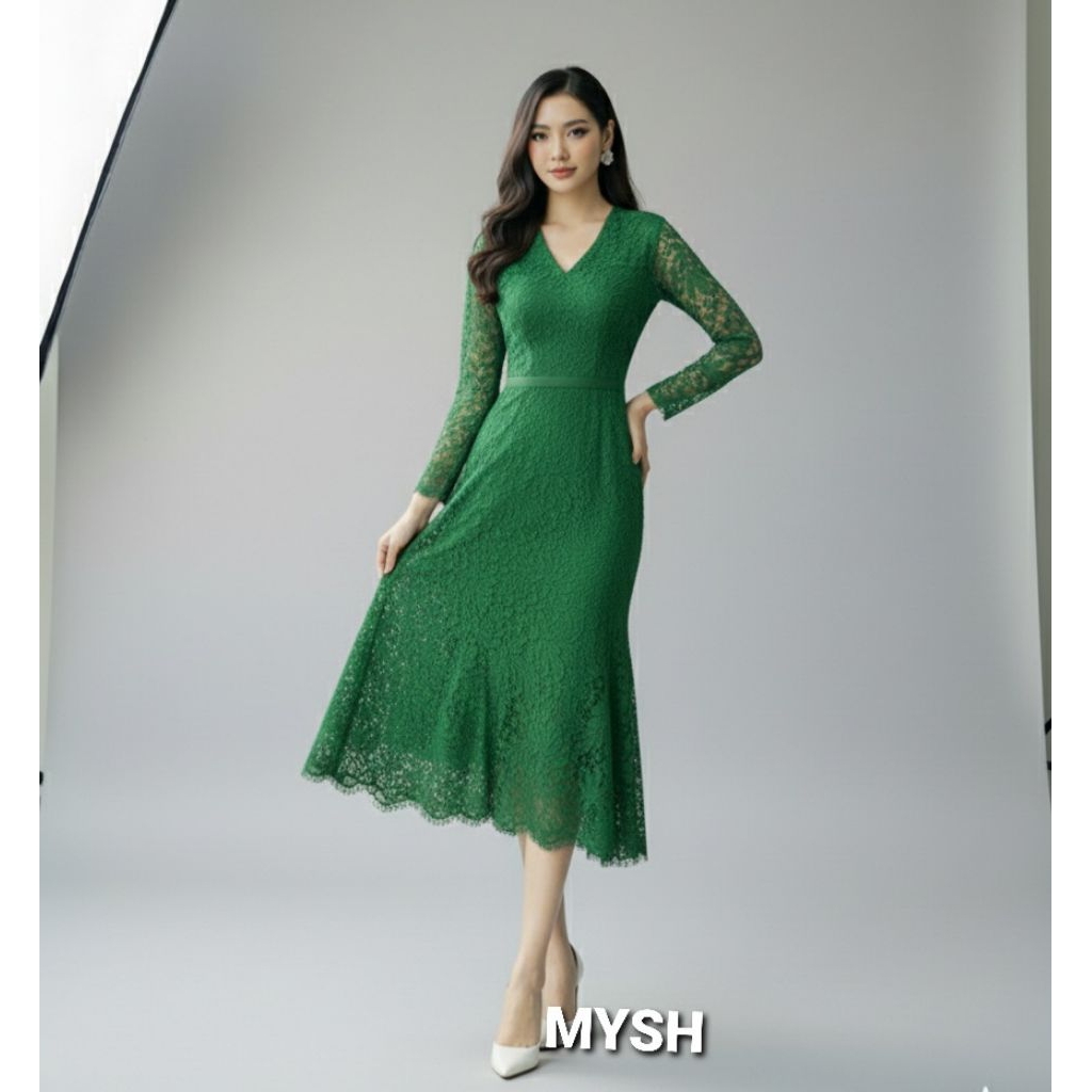 Dress Pesta Duyung Lengan Panjang | Dress Brukat Duyung S M L XL XXL | Dress Brokat Modern Mewah