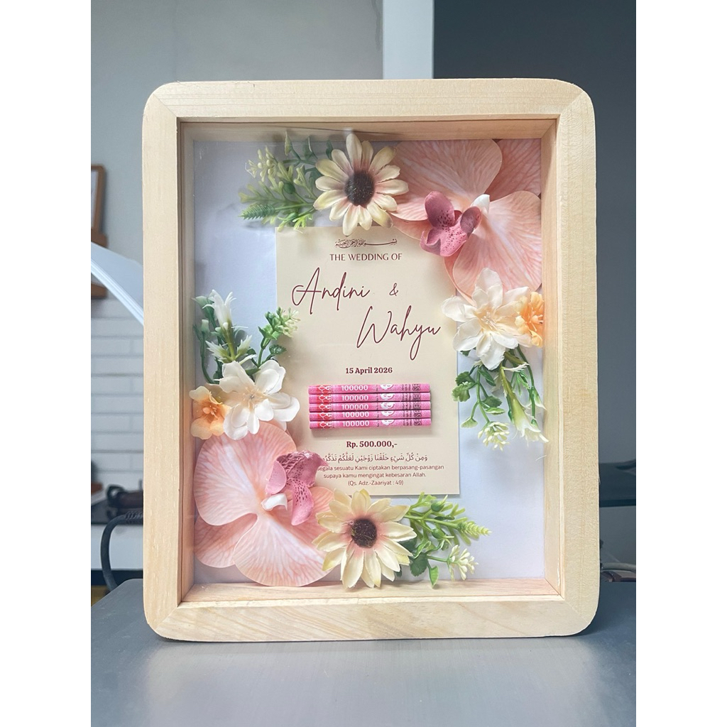 Mahar pernikahan bingkai kayu akrilik