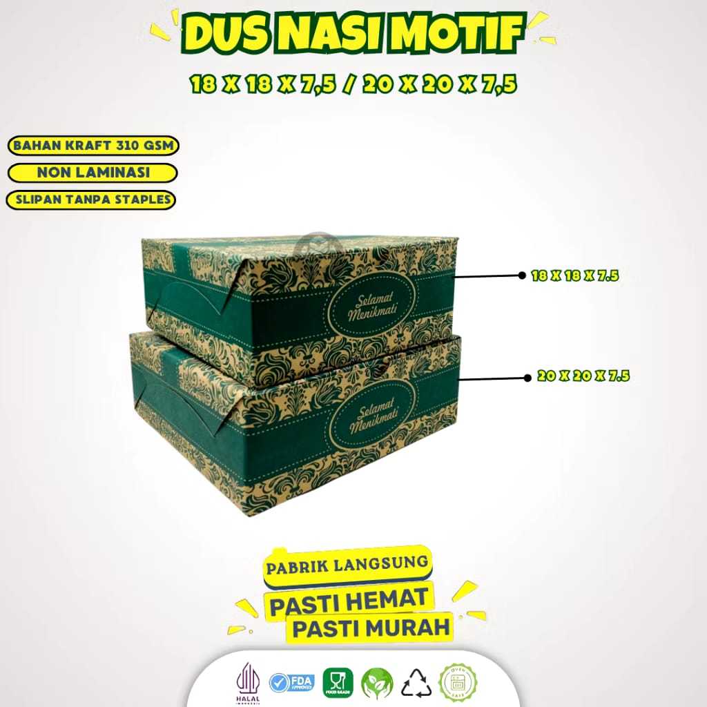 Dus Nasi 18x18 Box Catering 18x18 Motif Batik Hijau