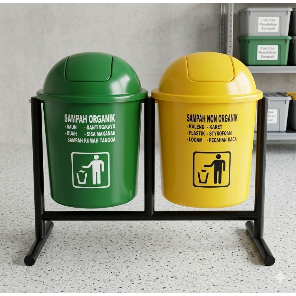 Tempat Sampah Fiberglass Bulat 50 L , Tempat Sampah 2In1, Tempat Sampah Outdoor, Tempat Sampah