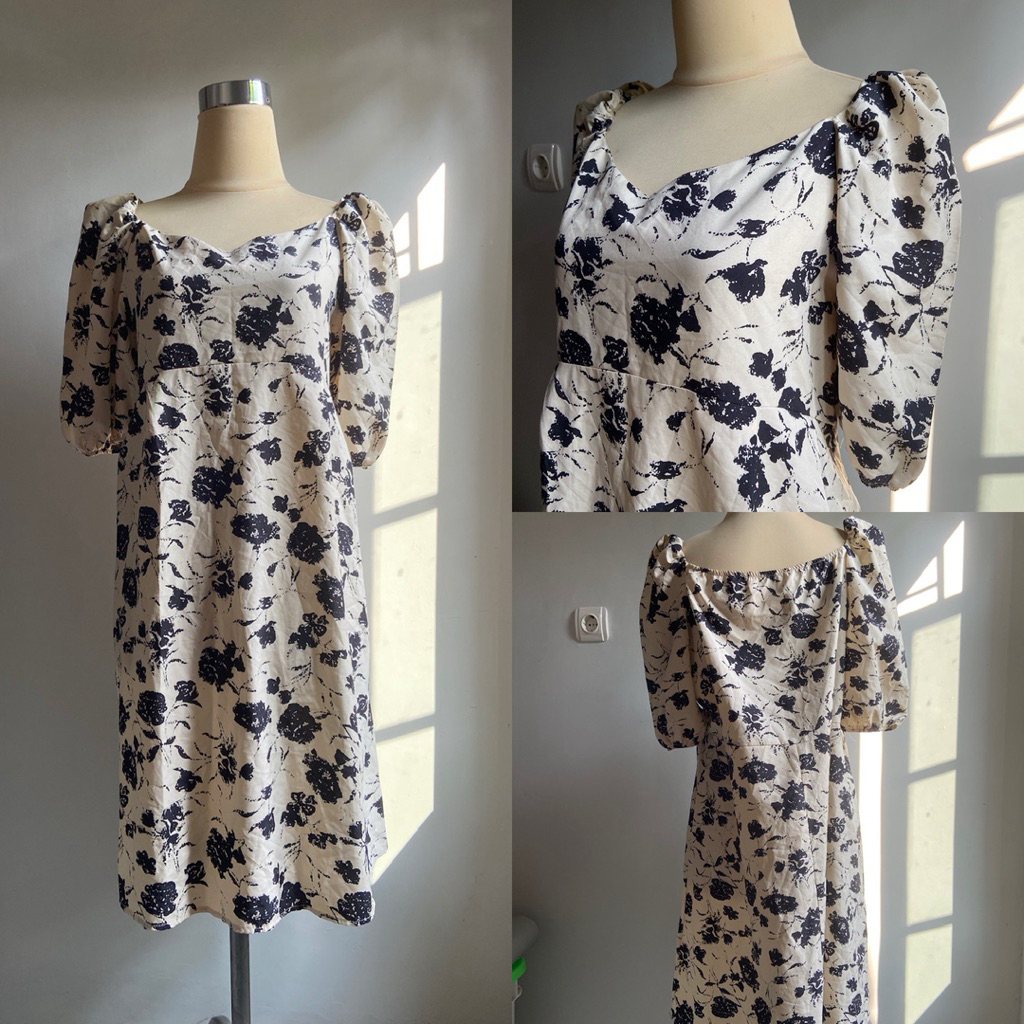 big size plus puff puffy cream dress