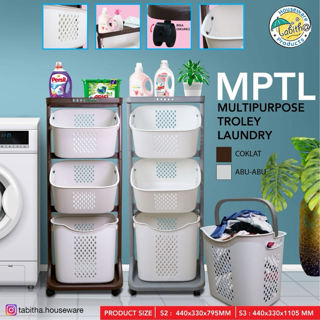 Rak Laundry Keranjang Tabitha 3 Susun - Rak Laundry Keranjang Troli 3 Susun - Rak Keranjang Laundry 