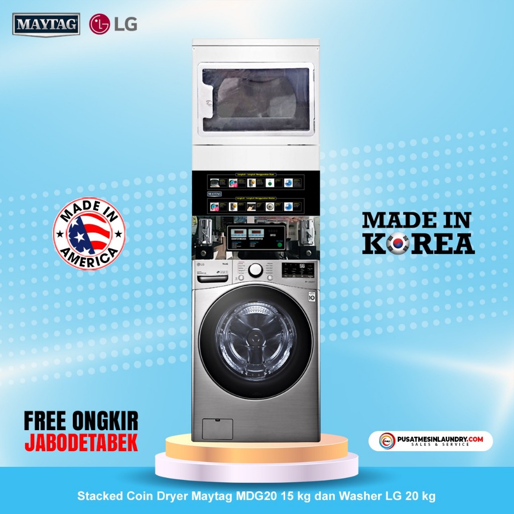 LG Mix Stack Coin Mesin Cuci 20kg & Mesin Pengering Gas 15kg LGM20