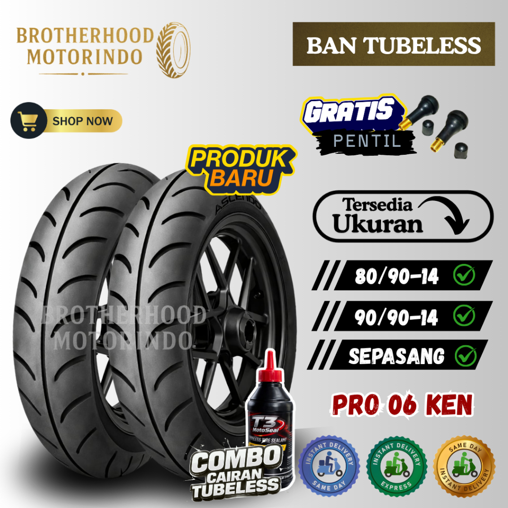(PAKET SEPASANG) BAN ASCENDO PRO06 KEN RING 14 TUBLES ( 80/90-14 / 90/90-14 ) BAN MOTOR MATIC TUBLES