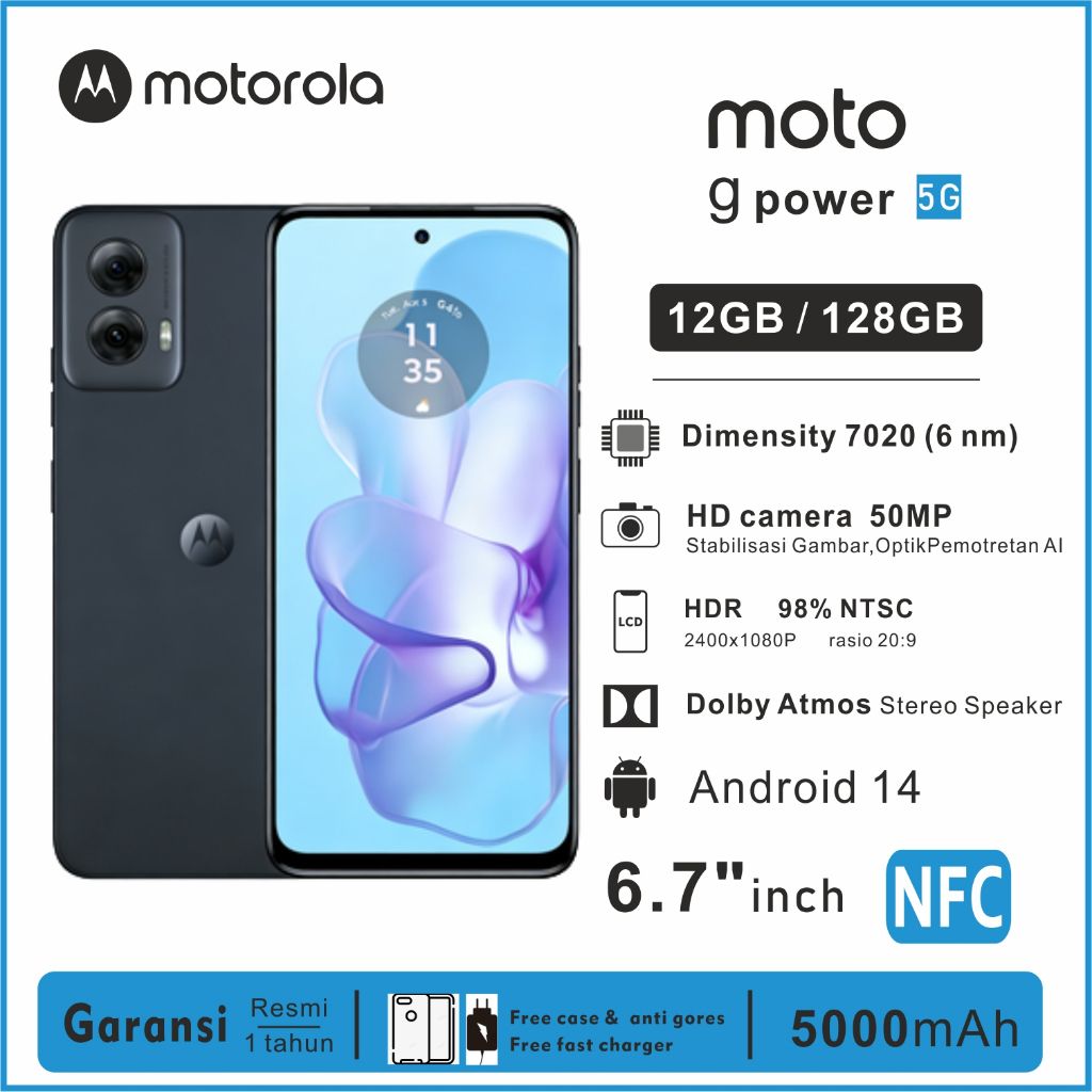Motorola G power 5G NFC-ram8GB+8GB/128GB camera 50MP 5000mAh hp android 14