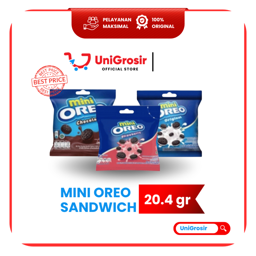 [UniGrosir] MINI OREO BISKUIT SANDWICH ORIGINAL CHOCOLATE STRAWBERRY 20.4 GR POUCH SACHET