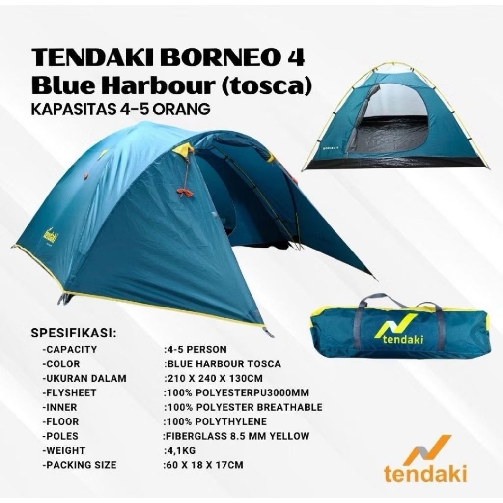 Tenda Camping TENDAKI BORNEO 4 second bekas Tenda dome kapasitas 4-5 original warna Tosca like new