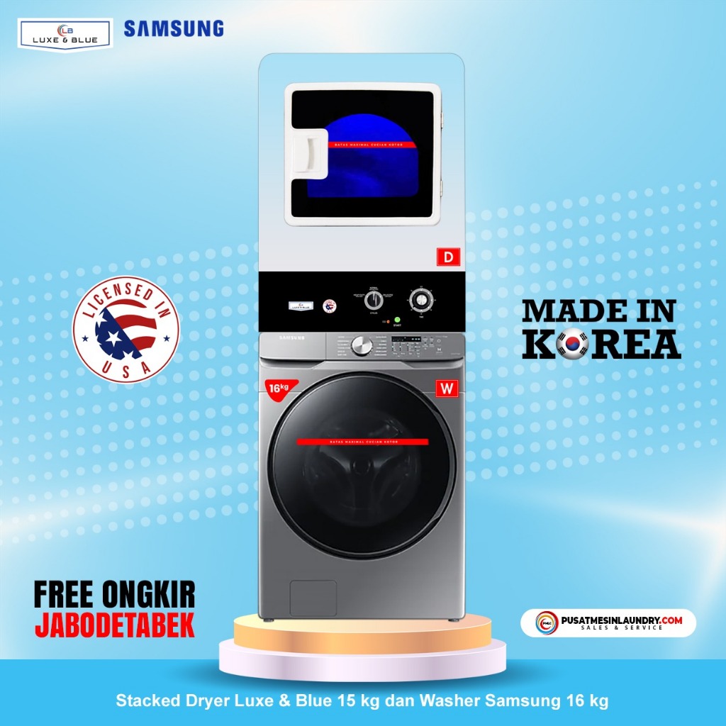 Samsung Mix Stack Mesin Cuci 16kg & Mesin Pengering Gas 15kg Gas SGLB16