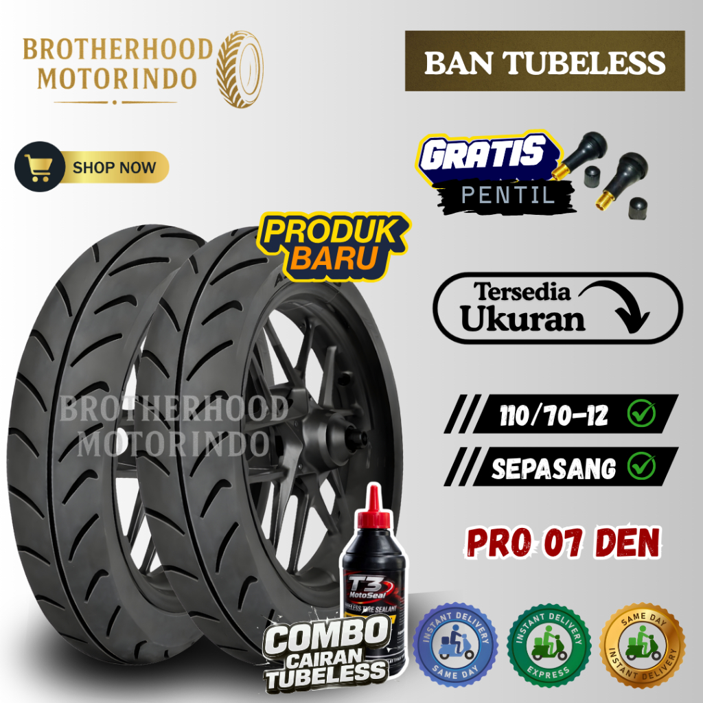 (PAKET SEPASANG) BAN ASCENDO PRO07 DEN RING 12 TUBELESS ( 110/70-12 / 110/70-12 ) BAN TUBLES RING 12