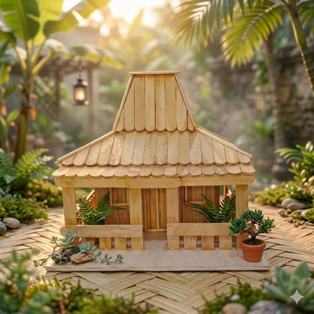 Miniatur prakarya Rumah Adat Joglo Dari Stik Eskrim