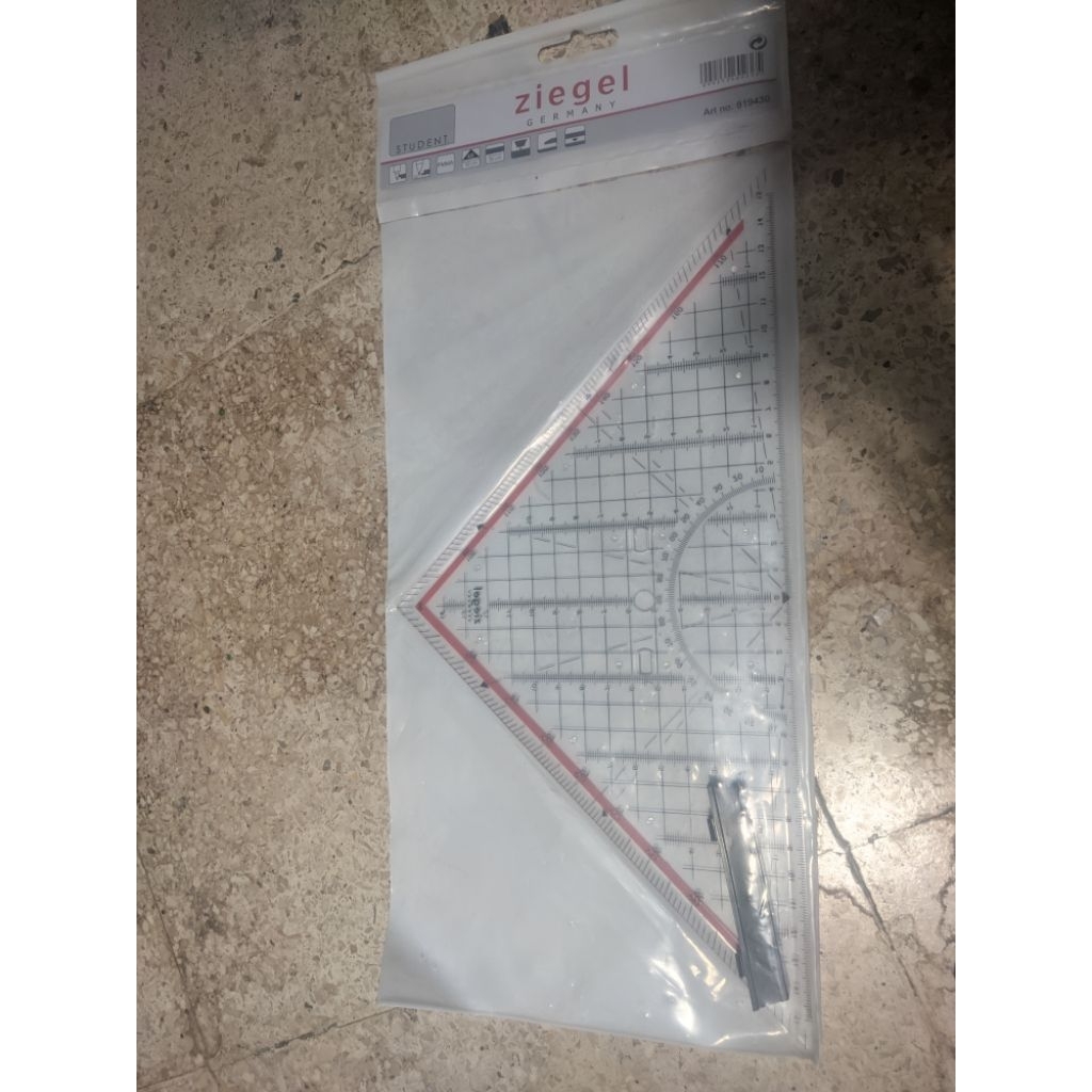 Mistar Penggaris Segitiga Pegangan Ziegel 32 cm Ruler Triangle Garisan bening