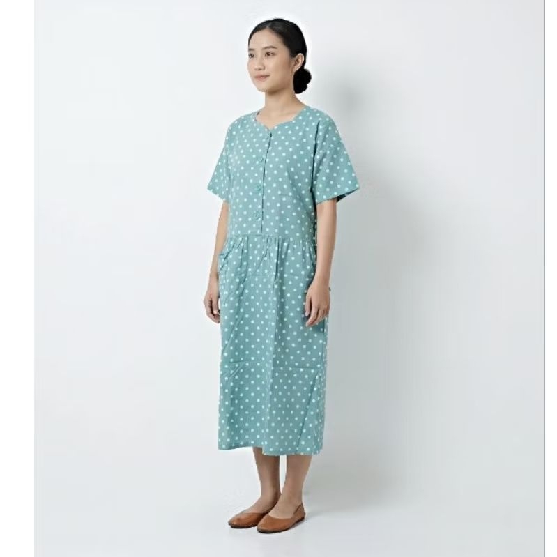 Dress Denim Wanita Korean Style - Tunik Jeans Biru Muda Aksen Renda
