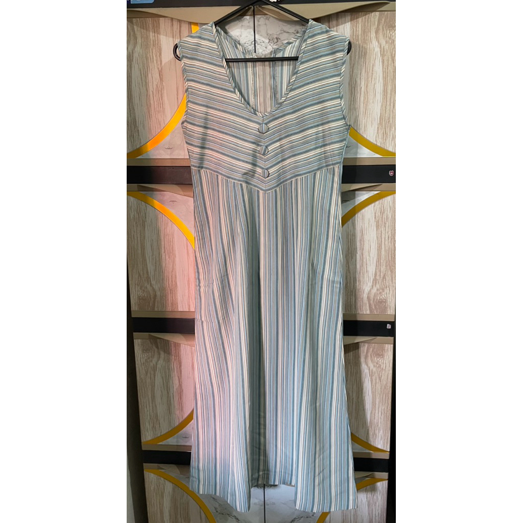 [PRELOVED] Vintage Striped Sleeveless Dress - Blue & Earth Tone