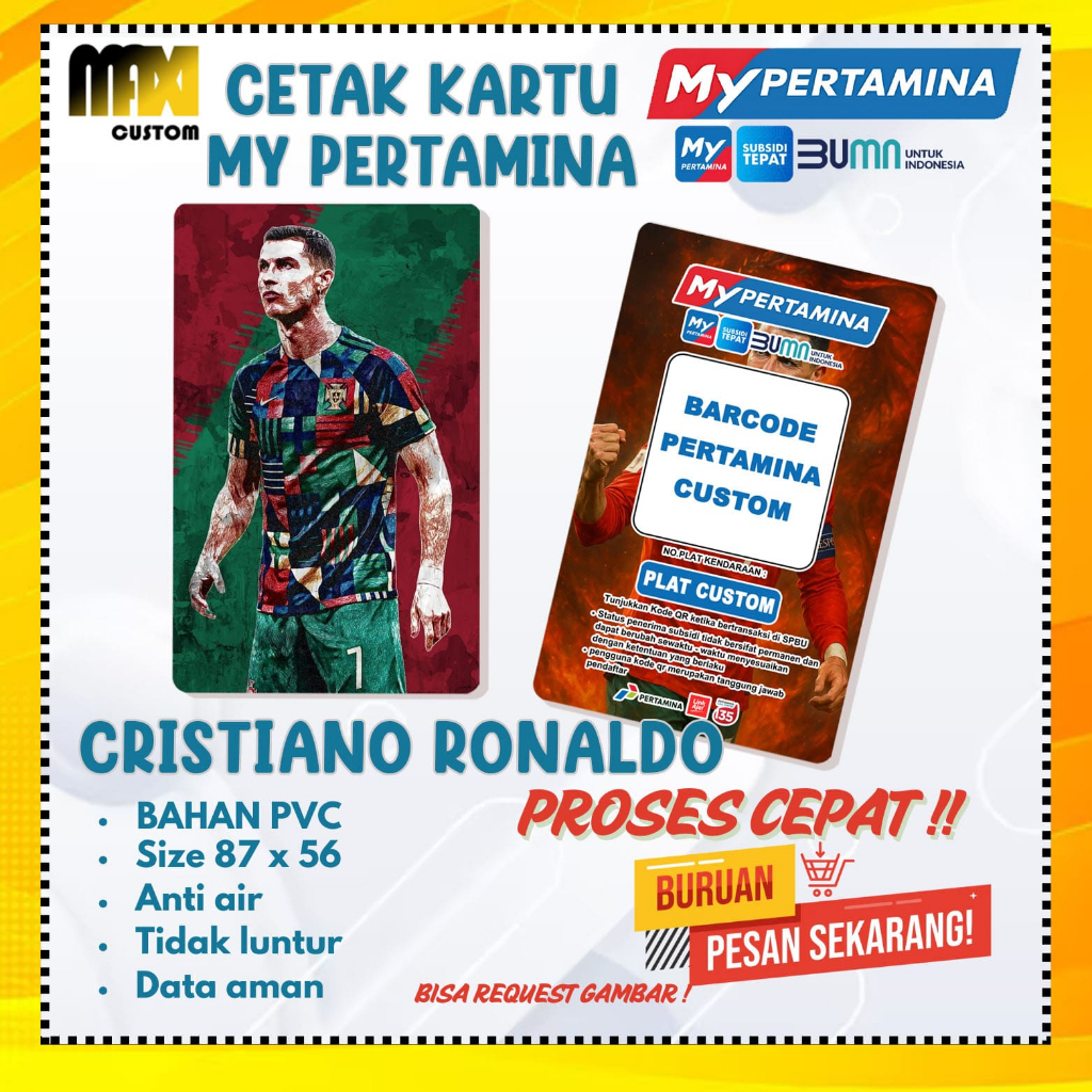 KARTU CRISTIANO RONALDO / KARTU BARCODE MYPERTAMINA CUSTOM (BAHAN PVC) / KARTU CUSTOM MY PERTAMINA