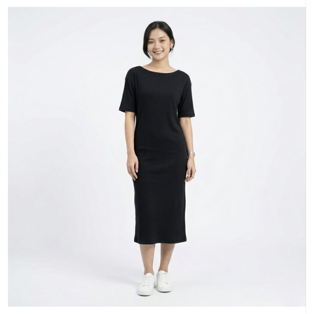 Daster Kaos Rib Premium Dress Wanita Korean Style Loose Fit