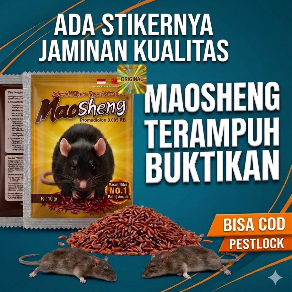 Racun Tikus BERAS Mati Kering Langsung Mati MAOSHENG/ RACUN TIKUS BERAS MERAH BERHOLOGRAM