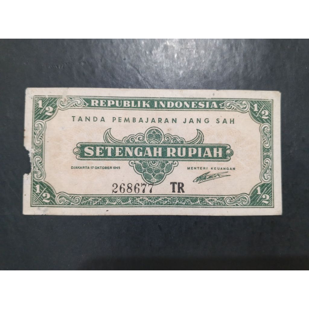 UANG KUNO SETENGAH RUPIAH SERI ORI TANDUK TAHUN 1945 LANGKA