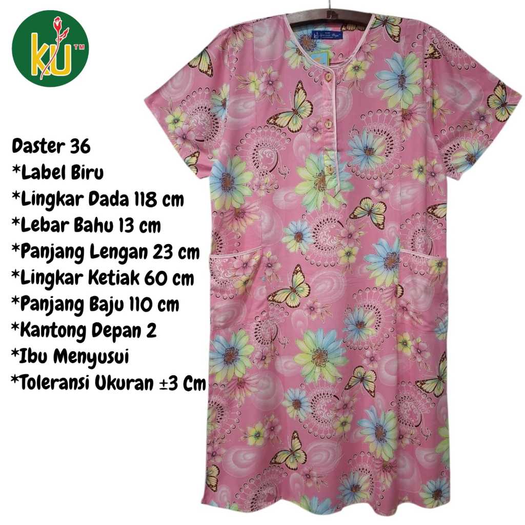 Kencana Ungu Daster 36 PS Kupu-kupu Label Biru KUB LD 118 Kancing 3 Batik Ibu Menyusui Kantong Saku 