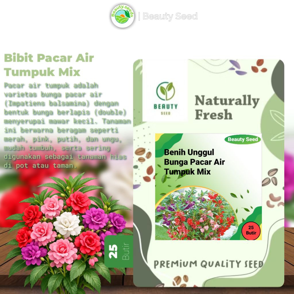 25 Butir Benih Biji Bunga Pacar Air Tumpuk - Bunga Pacar Air Tumpuk Mix