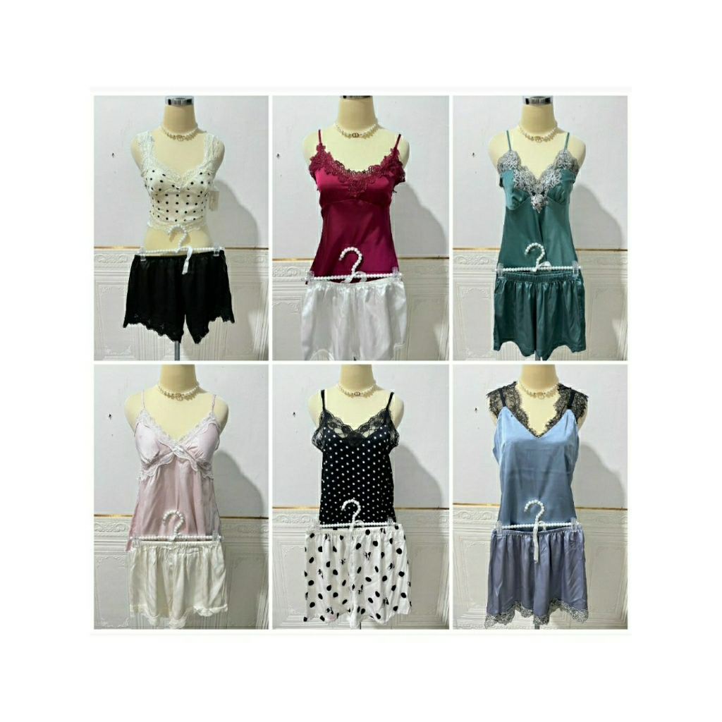 Settop satin/settop tali satu/baju tidur wanita kekinian ( kode A)