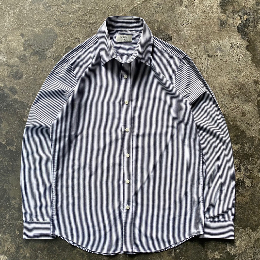 Topten Dark Blue Striped Long Sleeve Shirt scnd prlvd original Kemeja Salur