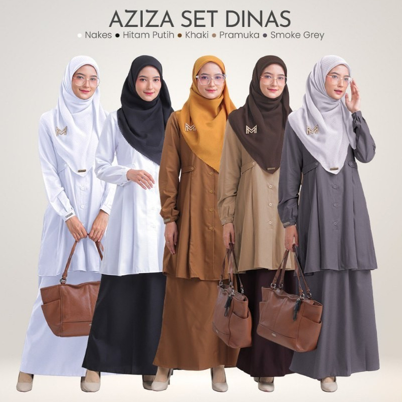 One Set Dinas, Aziza Set Tunik, Dinas Pdh Khaki, Baju Kerja, Tunik Rok, Seragam Pdh PNS Wanita Kerja