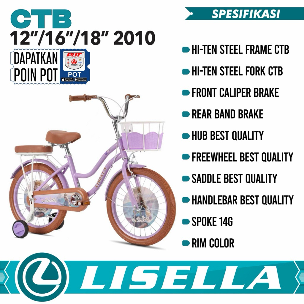 Sepeda Anak Perempuan LISELLA 2010 Ukuran 12 ,16, 18 Inch Usia 3-9 Tahun